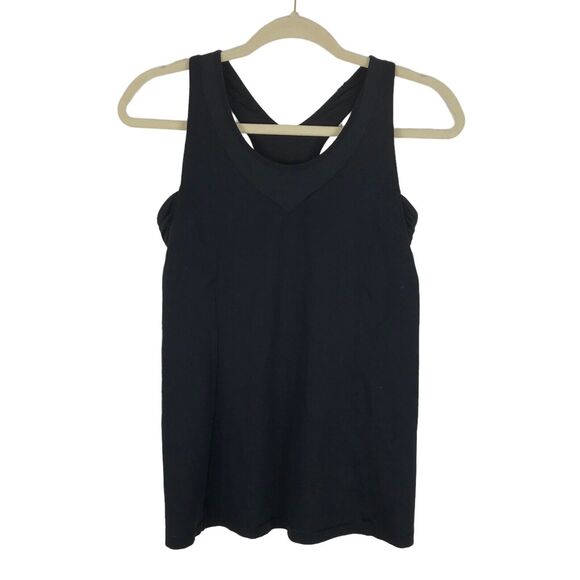 lululemon athletica Tops - Lululemon Tank Top Black Open Back‎ w/ Elastic Detail Size 4 Back Pocket Stretch